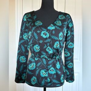 J. Crew Elegant Black Floral Peplum Blouse - size 2